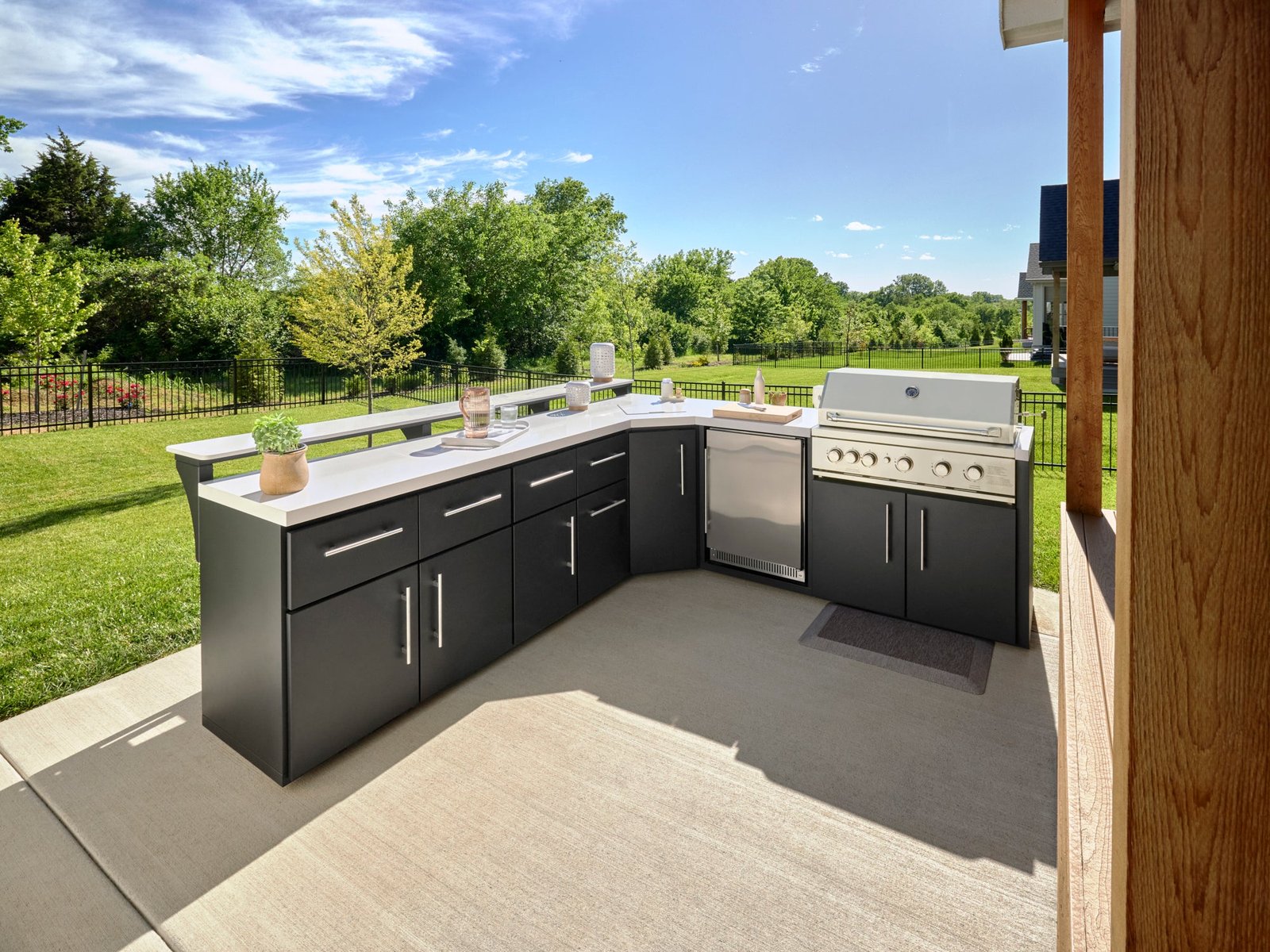 Emory | Corner Outdoor Kitchen Island with Bar Seating & Bui
